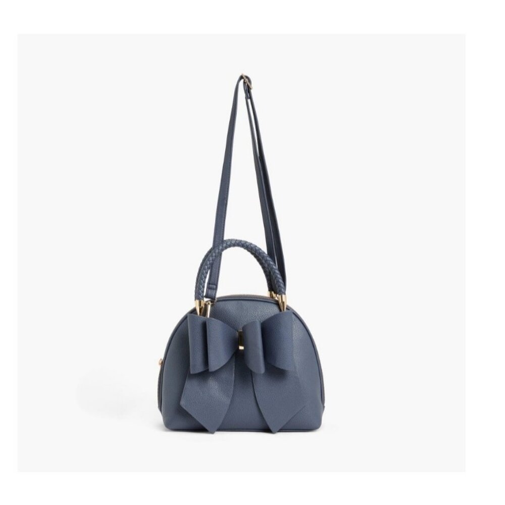 LIKE DREAMS/GROSSI Bea braided handles faux-leather satchel crossbody bag- Navy